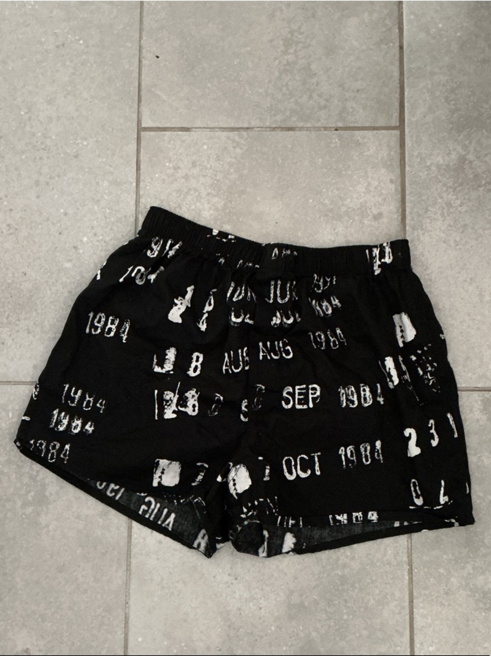 Out of Print Black Number & Date Print Lounge Shorts 100% cotton